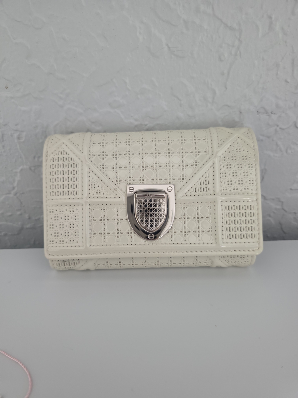 Dior White Perforated Leather Wallet with Silver-Tone Lock